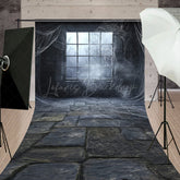 Lofaris Spooky Window with Cobwebs Sweep Backdrop Haunted Stone Wall Fog Gothic Halloween Photo Shoots